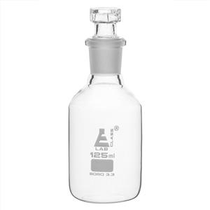 CH0162C | Reagent Bottle, Borosilicate Glass, Narrow Mouth with Interchangeable Hexagonal hollow glass Stopper - 125ml - Eisco Labs