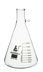 CH0420F | Filtering Flask, 5000mL - Heavy Walled Borosilicate Glass & Integral Barbed Side Arm / Inlet for Vacuum Filtration - White Graduations - Buchner Flask, Erlenmeyer Flask, 5L Filter Flask - Eisco Labs