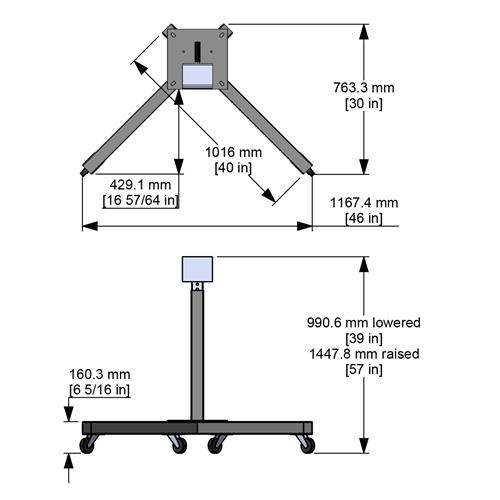A118 | Stand Manual Lift with Casters height 991 to 1448