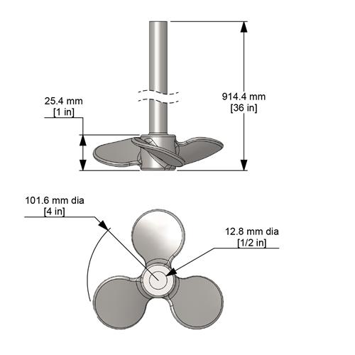A354 | Impeller Propeller 102 mm dia welded to 914 x 12.5