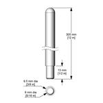A713 | shaft 305 x 9.5 mm with 13 x 8 mm end 316 SS passi
