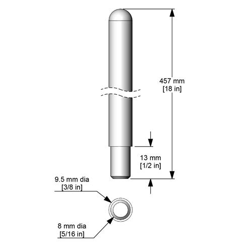 A723 | shaft 457 x 9.5 mm with 13 x 8 mm end 316 SS passi