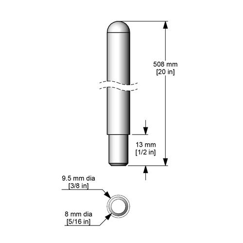 A733 | shaft 508 x 9.5 mm with 13 x 8 mm end 316 SS passi