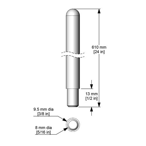 A743 | shaft 610 x 9.5 mm with 13 x 8 mm end 316 SS passi