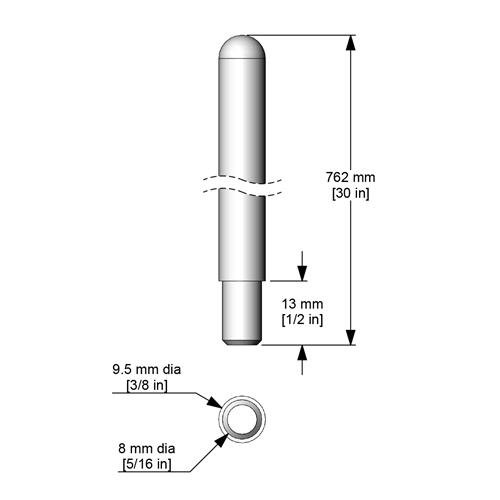 A753 | shaft 762 x 9.5 mm with 13 x 8 mm end 316 SS passi