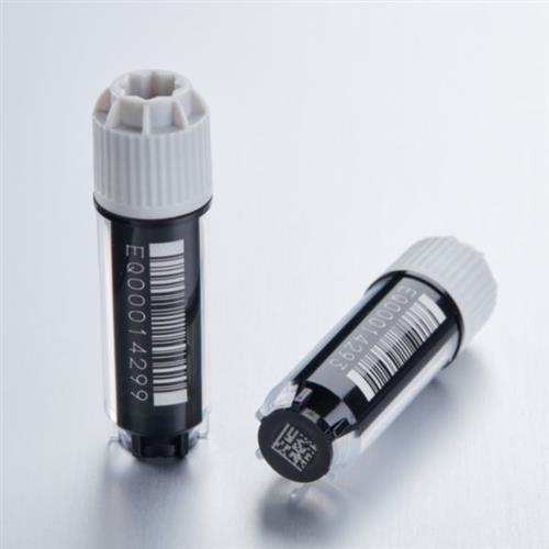 0030079477 | Eppendorf CryoStorage Vial, sterile, 1.5 mL, free of DNase, RNase, human DNA, endotoxin; external thread, pre-capped gray, with 2D SafeCode (DataMatrix/ECC200), linear and human readable code, 480 vials (10 racks × 48 vials), individually packed racks