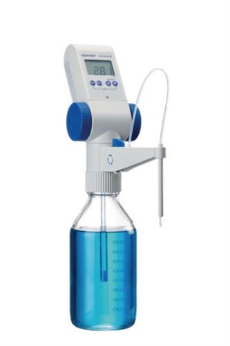 4965000017 | Eppendorf Top Buret M, manual bottle-top buret with discharge valve, telescopic aspiration tube and variable discharge tube, 2.5 mL per turn, digital display ranging from 0.01 – 999.9 mL, for 45 mm bottle thread, incl. 3 PP adapters for 40/38/32 mm thread