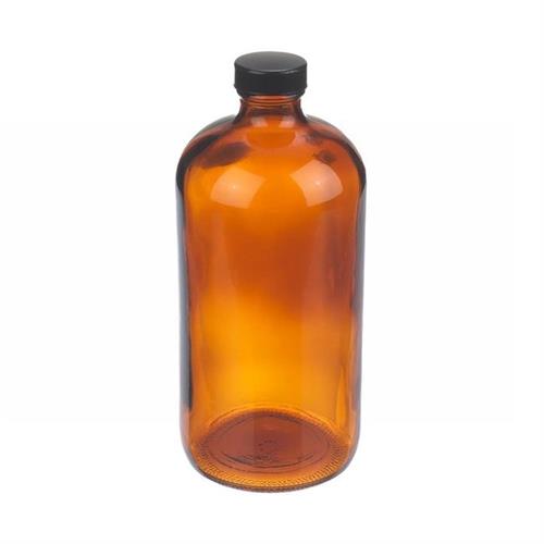 FB02911744 | Fisherbrand Amber Boston Round Glass Bottles with
