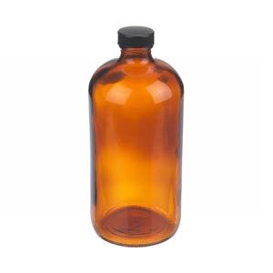 FB02912344 | Fisherbrand Amber Boston Round Glass Bottles with