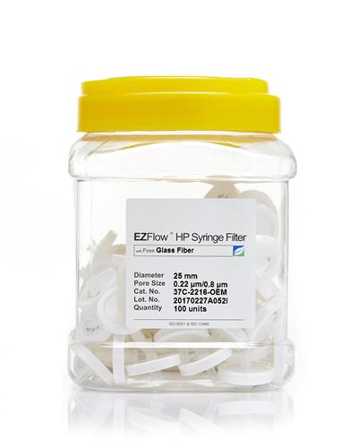 37C-2216-OEM | EZFlow  Syr Filter,0.22µm Glass Fiber,25mm,100/Pk