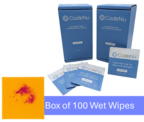 WW-STD-CNU | CodeNu: Nuclear Detection Wipes. Rapid Colorimetric Test for uranium & plutonium - box of 100 wet wipes