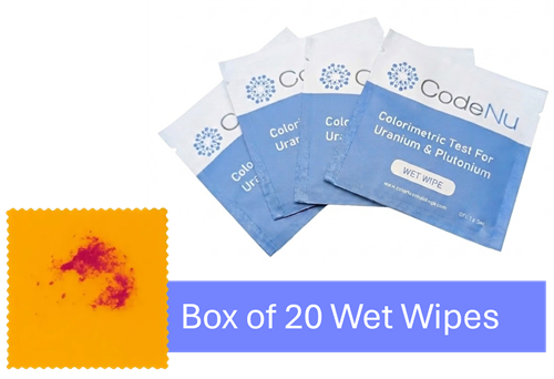 WW-TWY-CNU | CodeNu: Nuclear Detection Wipes. Rapid Colorimetric Test for uranium & plutonium - box of 20 wet wipes