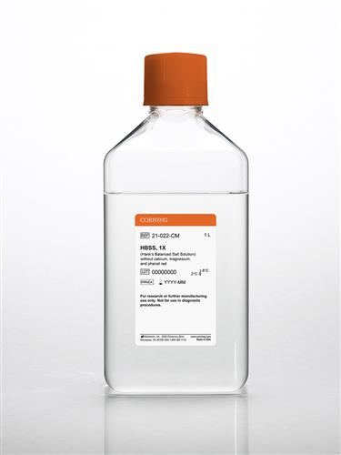 21-022-CM | Corning® Hank’s Balanced Salt Solution, 1X without calcium, magnesium and phenol red