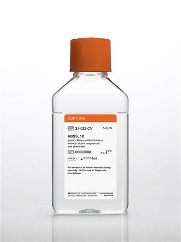 21-022-CV | Corning® Hank’s Balanced Salt Solution, 1X without calcium, magnesium and phenol red