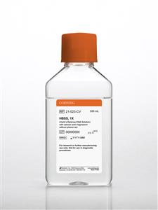 21-023-CV | Corning® Hank’s Balanced Salt Solution, 1X with calcium and magnesium without phenol red