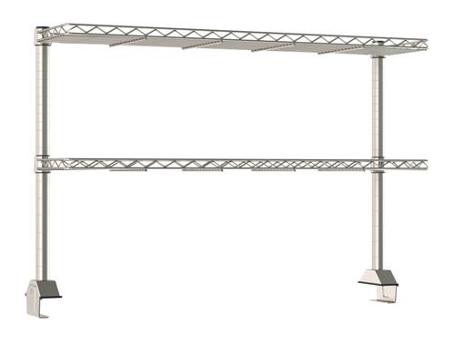 TWR48-2DMS | Metro TWR48-2DMS TableWorx Productivity Riser with 2 Rear Cantilevered Type 304 Stainless Steel Wire Drop Mat Overshelves, 48" L