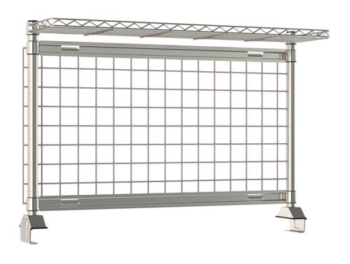 TWR48-GRK4-DMS304 | Metro TWR48-GRK4-DMS304 TableWorx Productivity Riser with Metroseal Gray SmartWall Grid and 1 Rear Cantilevered Type 304 Stainless Steel Wire Drop Mat Overshelf, 48" L
