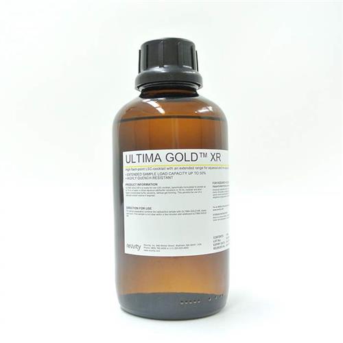 6013111 | Ultima Gold™ XR is a safer liquid scintillation cocktail (LSC) with a very high sample load capacity. The right choice when large sample volumes need to be counted or when miniature vials are required for higher throughput, Ultima Gold XR reduces cost per sample and helps keep radioactive waste to a minimum. Ultima Gold XR is compatible with alkaline samples.