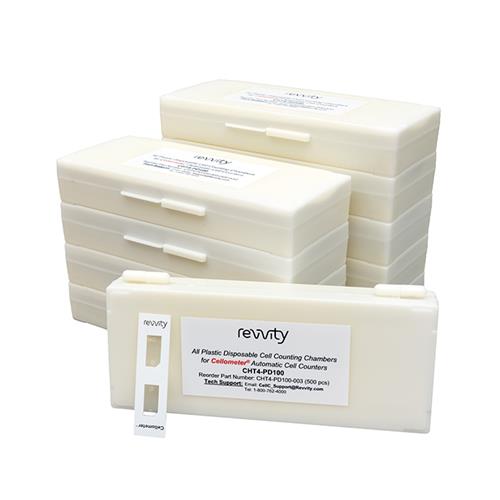 CHT4-PD100-003 | Our disposable Cellometer™ PD100 slides (2 counting chambers per slide) come pre-peeled (no protective film) and are ready-to-use. Slides accommodate cells 5-80 µm in diameter, and are compatible with all Cellometer instruments excluding the Cellometer Ascend.