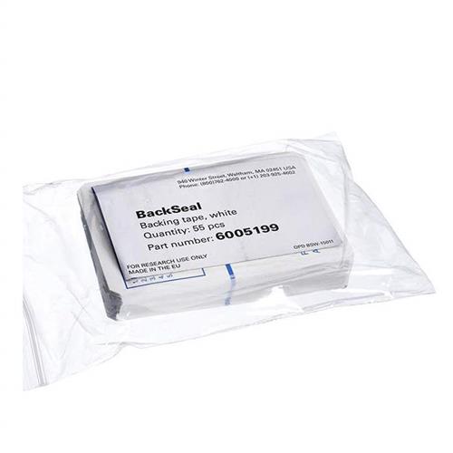 6005199 | White adhesive seal for the bottom of microplates. BackSeal is used in conjunction with clear-bottom plates to turn the bottom of a microplate opaque.
