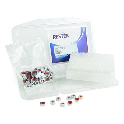 24673 | Vial, Cap & Septa Kit SilCote Deact 2mL 11mm Amber Crmp TopVial w/Red PTFE Rubber, 100-pk.