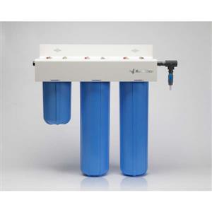 HYS-122-B-HC | Hydra Deionization System High Capacity.  Three Bowl System with Activated Carbon Prefilter and (2) Layer DI Cartridges.  20 Kohm Light.  Big Blue (4-1/2" Diamter)