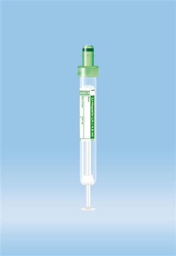 04.1936.100 | S-Monovette® Lithium heparin, 4.9 ml, Cap green, 13 x 90 mm, Paper label, Sterile