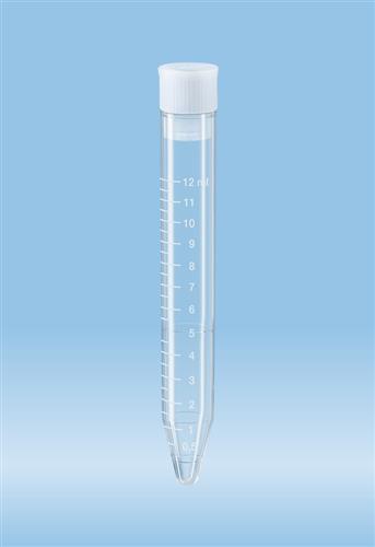 57.462.001 | Tube, 12 ml,  110 x 17 mm, conical base, PS, white stopper assembled, sterile