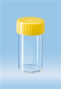 60.9922.115 | Screw cap tube, 25 ml,  54 x 27 mm, flat base, PS, yellow cap assembled, sterile