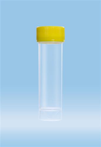 60.9922.243 | Screw cap tube, 25 ml,  90 x 25 mm, conical base with skirt, PP, yellow cap assembled, sterile