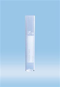 62.470.300 | Tube, 12 ml, 95 x 16.5 mm, round base, PS, with white printed graduations and writing block