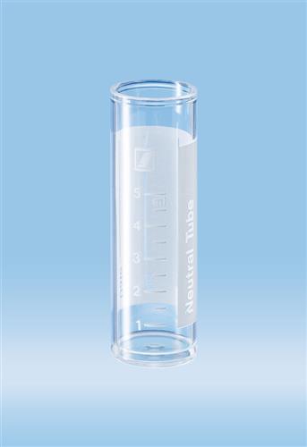 62.486.300 | Tube, 7 ml, 50 x 16 mm, flat base, PS, with white printed graduations and writing block