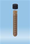 62.504.038 | Screw cap tube, 5 ml, 75 x 13 mm, amber, round base, PP, print black graduations, black cap included