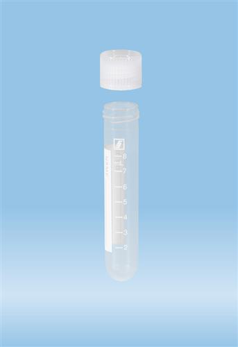 62.506.004 | Screw cap tube, 10 ml, 79 x 16 mm, round base, PP, white graduations and writing block, cap included