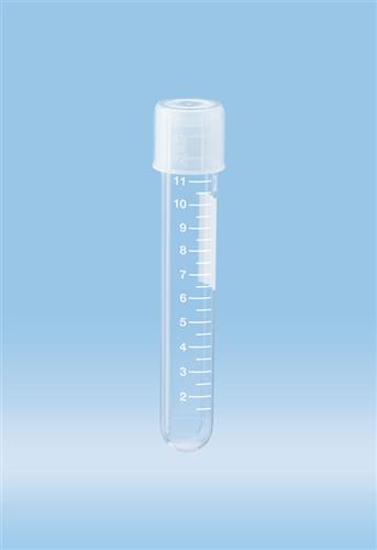 62.515.006 | Culture tube, 13 ml, 100 x 16 mm, round base, PP, graduations, 2-pos cap assembled, 25/bag, sterile