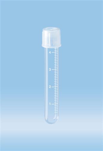 62.526.028 | Culture tube, 5 ml, 75x12mm, round base, PP, graduations, 2-position cap assembled, ind wrap sterile