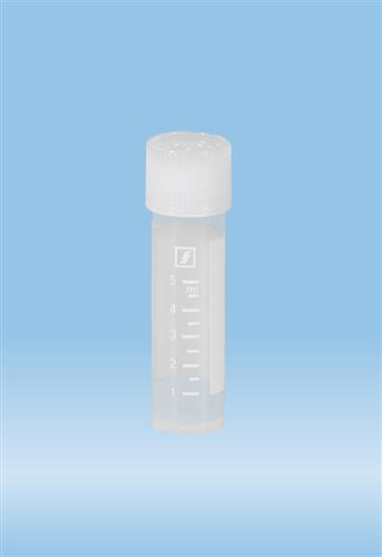 62.542.009 | Screw cap tube, 8ml, 57 x 16.5 mm, flat base, PP, white graduations and writing block, cap assembled
