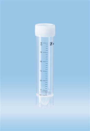 62.543.001 | Screw cap tube, 30 ml,  107 x 25 mm, CBS, PP, printed black graduations, cap assembled, sterile
