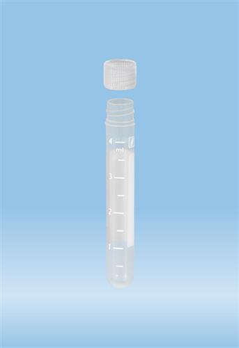 62.557.002 | Screw cap tube, 4.5 ml, 75 x 12 mm, round base, PP, white graduations & writing block, cap included