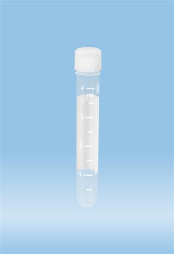 62.557.012 | Screw cap tube, 4.5 ml, 75 x 12 mm, round base, PP, white grads and block, cap assembled, sterile