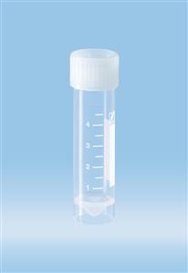 62.558.201 | Screw cap tube, 5ml, 57 x 15.3 mm, conical base w/skirt, PP, white grads and block, cap asm, sterile