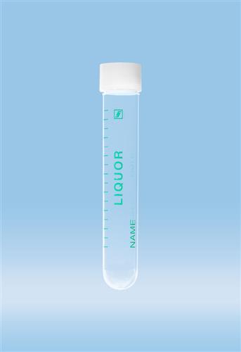 62.610.018 | Screw cap tube, 10ml, 92x15.3mm, RB, PP, grads and "liquor" print for CSF, cap asm, ind wrap sterile