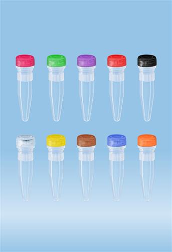 72.692.995 | Screw cap micro tubes, 1.5 ml, conical base, mixed color o-ring caps assembled, sterile