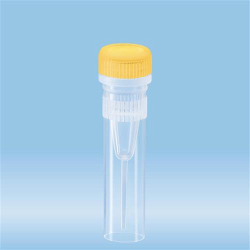 72.730.024 | Screw cap micro tubes, 0.5 ml, conical base with skirt, yellow o-ring cap assembled, sterile