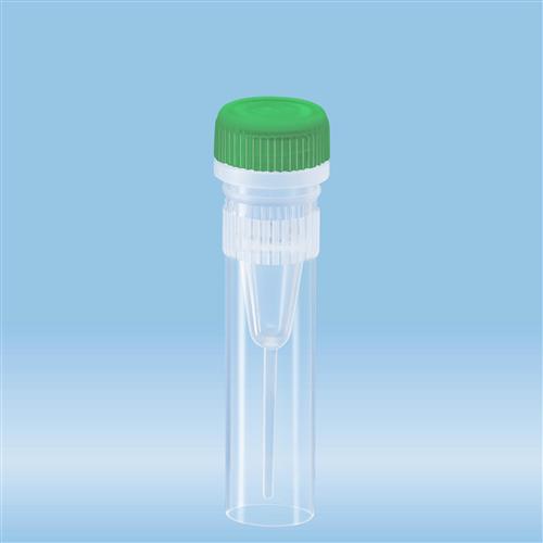 72.730.026 | Screw cap micro tubes, 0.5 ml, conical base with skirt, green o-ring cap assembled, sterile