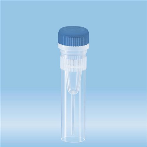 72.730.027 | Screw cap micro tubes, 0.5 ml, conical base with skirt, blue o-ring cap assembled, sterile