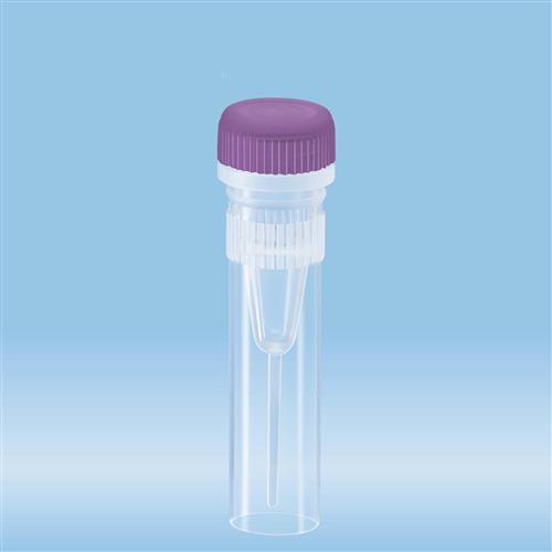 72.730.028 | Screw cap micro tubes, 0.5 ml, conical base with skirt, purple o-ring cap assembled, sterile