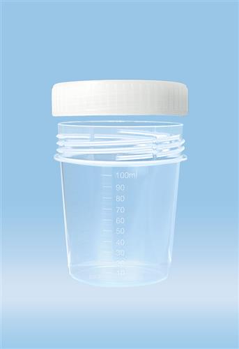 75.562.300 | Urine container with screw cap, 100 ml, 57 x 76 mm, PP, transparent, caps included