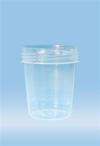75.563 | Urine container with screw cap, 100 ml, 57 x 76 mm, graduated, PP, no cap