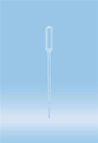 86.1172.020 | Transfer pipette, 3.5 ml, 156 x 12.5 mm, LD-PE, transparent, graduated, fine tip, 20/bag, sterile